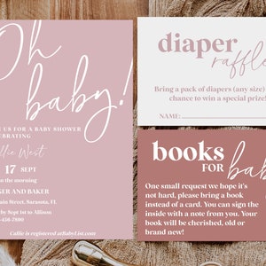 Dusty Rose Baby Shower Invitation Suite | Minimalist Baby Shower Template | Girl Baby Shower Invite | Editable Template