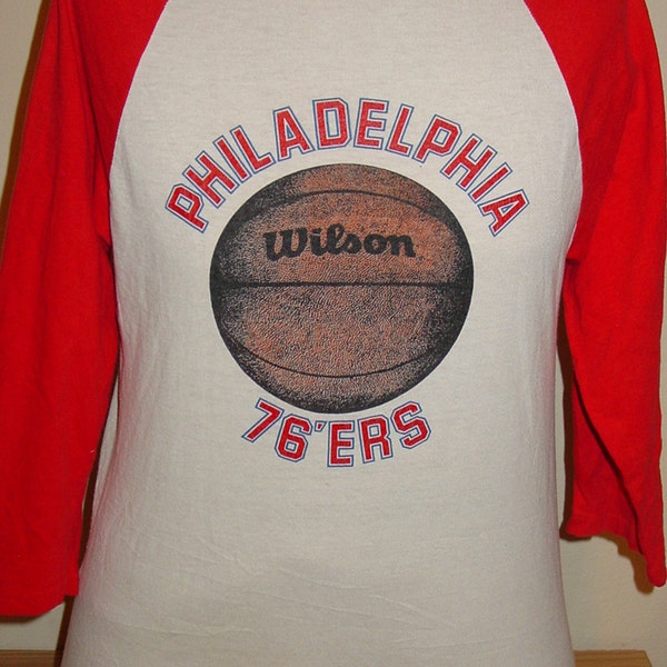 vintage 1980s Philadelphia 76ers basketball t shirt 3/4 sleeve 50/50 MEDIUM