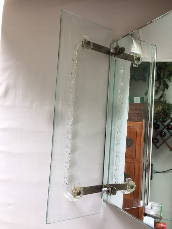 Vintage Mirror Towel Bar Glass Shelf Antique Rosettes Shabby French Cottage Paris Apt