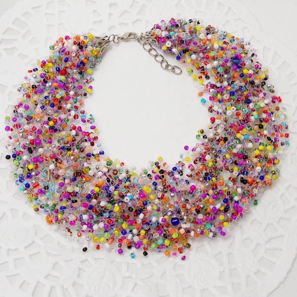 Girlfriend gift for best friend Beaded jewelry Statement necklace rainbow jewelry bib necklace spring jewelry summer jewelry funny jewelry