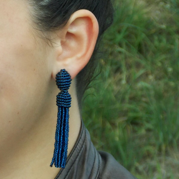 Large Royal Blue Clip on Earrings - Etsy UK