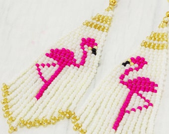 Flamingo earrings Pink flamingo magenta earrings bird Hawaiian jewelry Summer Tropical beach  Statement gold flamingo jewelry Fun gift ideas
