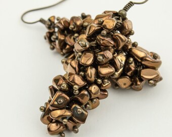 7th anniversary gift ideas Copper earrings Natural Gemstone Shiny dangles handcrafted