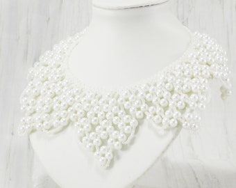 Oversized Necklace large statement bib big pearl necklace Large collar White pearl necklace mother of the groom Bridal pearl jewelry wedding