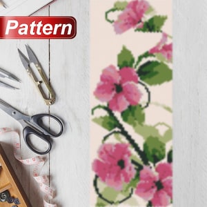 Pink flower pattern peyote bracelet patterns Floral pattern peyote stitch peyote bead bracelet pattern even count peyote tutorial  bracelet