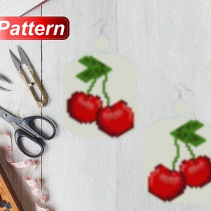 Cherry earrings DIY Easy beading pattern how make Drop Earrings includes schemes beadwork pattern Red berry pattern peyote rockabilly rock