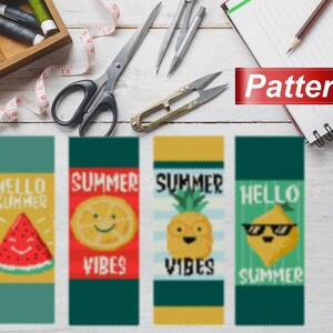 May include: Four different designs for fabric patterns featuring summer themes. The designs include a watermelon, a lemon, a pineapple, and a lemon with sunglasses. The text on the designs reads "Hello Summer", "Summer Vibes", and "Summer".