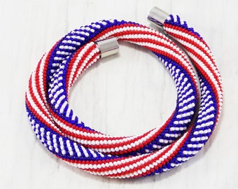 American flag jewelry unisex red white blue Memorial Day gift 4 of july jewelry Independence Day Patriotic jewelry Usa flag necklace rope