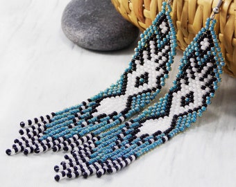 Shoulder dusters large ethnic earring African bead earring Geometric aztec long native earrings Western fashion afro jewelry culture tribal