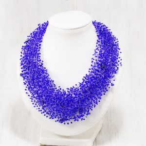 Lapis lazuli stone Royal blue bib necklace Cobalt blue necklace Scarf necklace Multistrand event necklace bridesmaids Gifts for god mother image 2