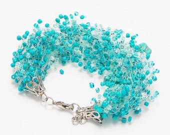 Genuine turquoise beaded bracelet Women fashion Teal cuff bracelet Statement turquoise bracelet Ocean sea beach fashion jewelry Gifts mom