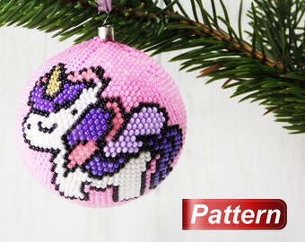 Pink unicorn pattern Bead crochet pattern Beading chart ball Beaded Christmas Ornament bead graphic designs Xmas Decoration diy Holiday tree