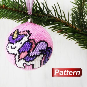 Pink unicorn pattern Bead crochet pattern Beading chart ball Beaded Christmas Ornament bead graphic designs Xmas Decoration diy Holiday tree