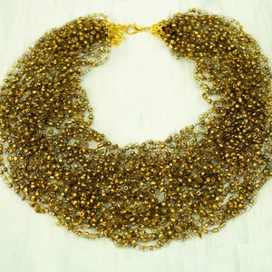 Golden necklace bib Beaded multistrand gold necklace for party Gold statement multi layered choker Women gold jewelry gifts Custom length