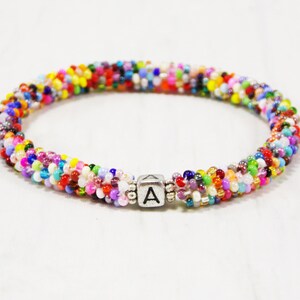 Rainbow beaded bracelet Personalized Multicolor Bracelet Mixed Stretch Colorful Bracelets Cute Name Bracelet gift Custom sized jewelry Camp