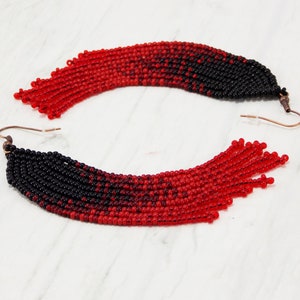 Red black long witch earrings Blood halloween jewelry vampire Ballroom dancing flamenco earrings spanish red fringe earrings goth wedding