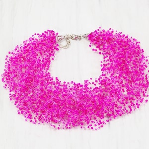 Neon pink necklace for women Magenta bridesmaid necklace Hot pink MultiStrand Necklace image 1