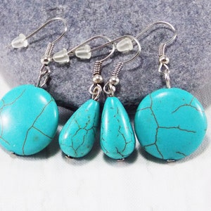 Round turquoise earrings for women turquoise jewelry casual gemstone earrings for every day earrings drop earrings for mom simple earrings image 1