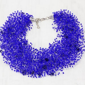 Lapis lazuli stone Royal blue bib necklace Cobalt blue necklace Scarf necklace Multistrand event necklace bridesmaids Gifts for god mother image 1