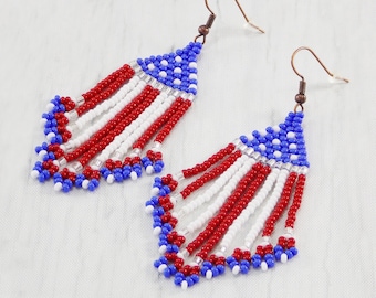 Boucles d’oreilles rouges blanches et bleues 4 juillet Usa drapeau américain boucles d’oreilles patriotiques Independence day 4th of july jewelry USA flag stars and stripes