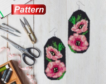 Anemone Flower earrings making Peyote Stitch Beading Tutorial Handwoven beading Anemones pattern Detailed flowers pattern diy PDF Download