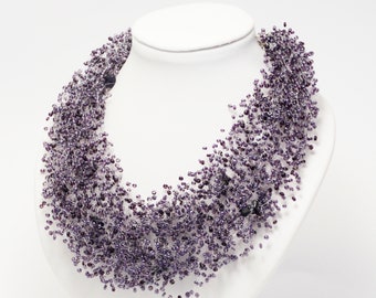 Beaded necklace purple wedding jewelry dark purple necklace statement necklace seed bead jewelry Violet necklace purple jewelry for women