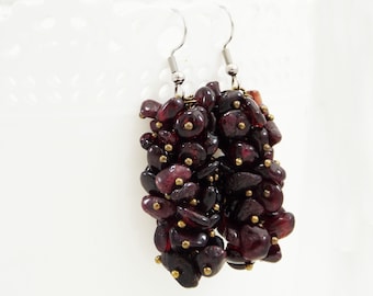 Red garnet earrings dangle January birthstone Raw garnet earrings garnet cluster earrings Formal earrings positive energy healing jewelry