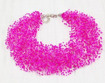 Neon pink necklace for women Magenta bridesmaid necklace Hot pink MultiStrand Necklace