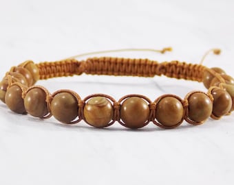 Wood stone bracelet wristbands for men beaded bracelet for men Guy bracelets custom Stone bead bracelet Yoga Bracelet men Brown bracelet men
