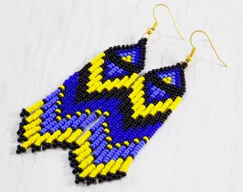 Ukrainian beaded earrings for women Ukrainian flag yellow blue Stand with Ukraine Ukrainian symbols