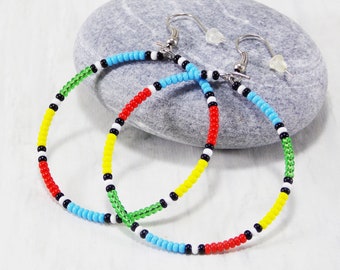 African hoop earring thin culture accessories Multi round earrings boho ethnic festival colorful earrings disc bead hoops mix african maasai