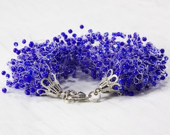 Royal blue jewelry Something blue bracelet wedding Beaded stretch bracelet for women Gift for daughter Must have Dark blue jewelry bride