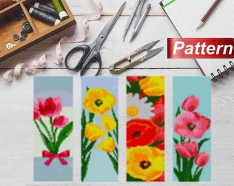 Flowers Bead pattern tulips set sping leaf Floral Nature Beaded cuff easter patterns easy to follow digital instructions download the files