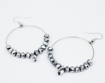 Silver crystal earrings dressy formal Cocktail Party Gemstone Silver Hoop Earrings drop Beautiful jewelry