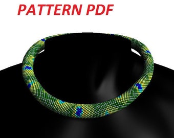 Peacock feather jewelry Bead crochet pattern bird peacock seed bead jewelry pattern for necklace tail colors crochet rope digital necklace