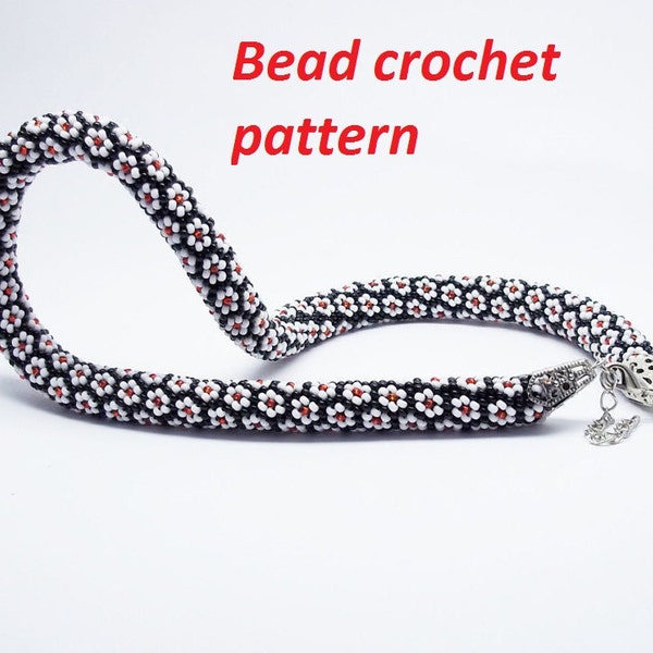Patrón de crochet con cuentas PDF cuerda con cuentas Cómo hacer un collar de flores con cuentas Diseño simple con cuentas Fabricación de joyas Tubo tubular en espiral para vacaciones