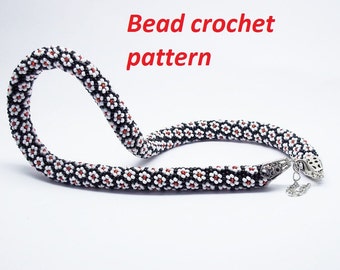 Bead crochet pattern PDF beaded rope How to make necklace flower with beads Simple beaded design Jewelry making Tubular spiral tube holiday