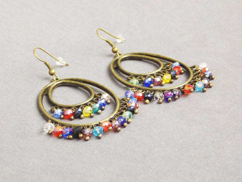 Rainbow Multicolored Chandelier Earrings Gypsy Dangle Earring Etsy