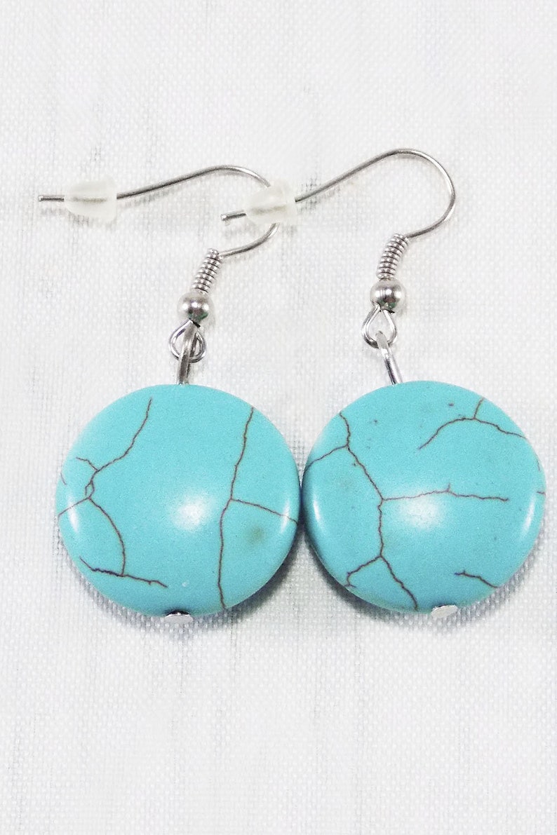 Round turquoise earrings for women turquoise jewelry casual gemstone earrings for every day earrings drop earrings for mom simple earrings image 8