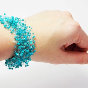 Genuine turquoise beaded bracelet Women fashion Teal cuff bracelet Statement turquoise bracelet Ocean sea beach fashion jewelry Gifts mom image 3