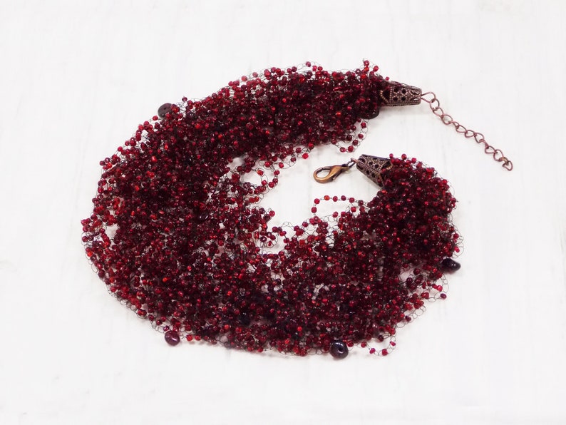 Garnet necklace night out valentine Pomegranate jewelry Ruby multi strand dark red necklace Trellis necklace Genuine birthstone red gem wine image 8