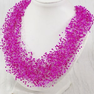 Neon pink necklace for women Magenta bridesmaid necklace Hot pink MultiStrand Necklace image 9