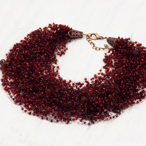 Garnet necklace night out valentine Pomegranate jewelry Ruby multi strand dark red necklace Trellis necklace Genuine birthstone red gem wine image 7