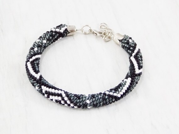 Rolled beaded black bracelet roll  women thin bracelet yoga Thank you gift every day bracelet Handmade bangle glass bracelet