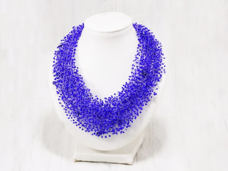 Lapis lazuli stone Royal blue bib necklace Cobalt blue necklace Scarf necklace Multistrand event necklace bridesmaids Gifts for god mother image 2