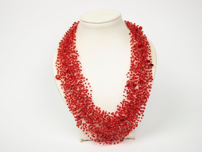 Statement Red necklace coral necklace bib necklaces bridal red jewelry ukrainian necklace coral jewelry christmas necklace Mom Birthday gift image 6