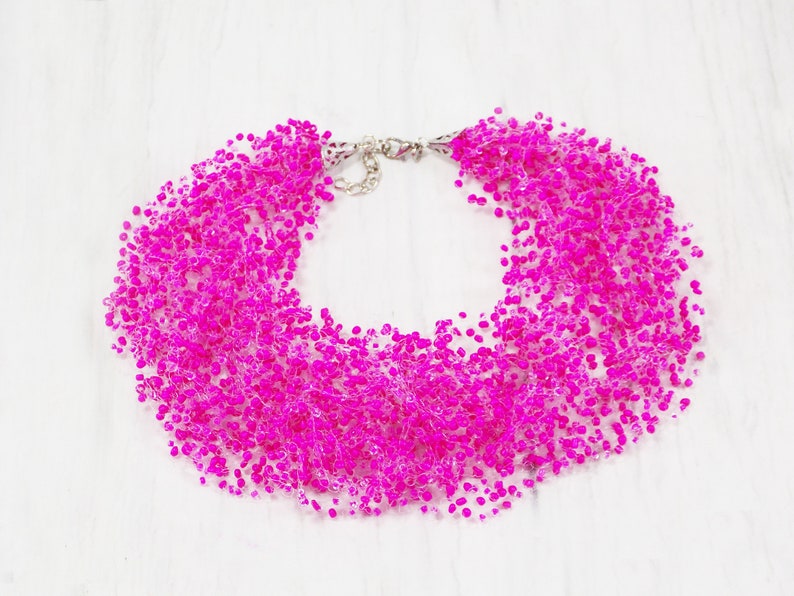 Neon pink necklace for women Magenta bridesmaid necklace Hot pink MultiStrand Necklace image 1