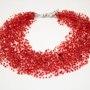 Statement Red necklace coral necklace bib necklaces bridal red jewelry ukrainian necklace coral jewelry christmas necklace Mom Birthday gift image 4