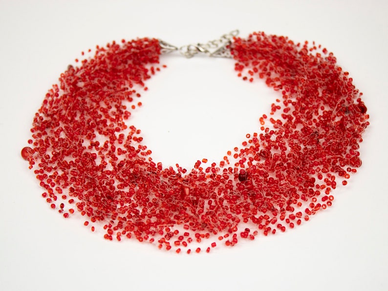 Statement Red necklace coral necklace bib necklaces bridal red jewelry ukrainian necklace coral jewelry christmas necklace Mom Birthday gift image 4