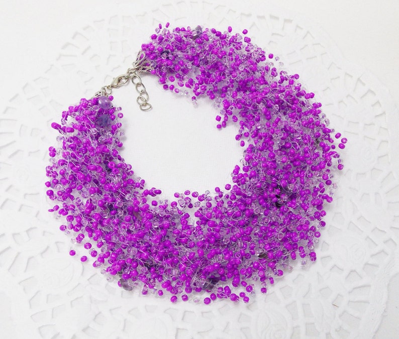 Purple wedding statement necklace designs amethyst necklace for women ultraviolet purple necklace floating illusion necklace purple jewelry zdjęcie 1